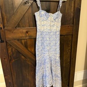 Karina Grimaldi Blue and Cream Lace Maxi Dress